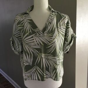 Maison Jules Olive Green Palm-Print V-Neck Tunic
